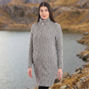 A20307 Ladies Merino Long Aran Pattern Coat Grey Lifestyle Gaelsong
