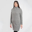 A20307 Ladies Merino Long Aran Pattern Coat Grey Studio Gaelsong
