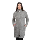 A20307 Ladies Merino Long Aran Pattern Coat Grey Studio Gaelsong

