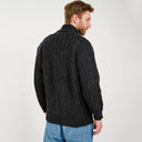 A20308 Men's Irish Wool Zip Front Cardigan Charcoal Color Back View Gaelsong