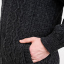 A20308 Men's Irish Wool Zip Front Cardigan Charcoal Color Side View Gaelsong