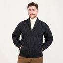 A20308 Men's Irish Wool Zip Front Cardigan Charcoal Gaelsong
