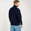 A20308 Men's Irish Wool Zip Front Cardigan Navy Color Back View Gaelsong