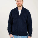 A20308 Men's Irish Wool Zip Front Cardigan Navy Color Front View Gaelsong