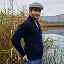 A20308 Men's Irish Wool Zip Front Cardigan Navy Color Side View Gaelsong