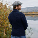 A20308 Men's Irish Wool Zip Front Cardigan Navy Color Back View Gaelsong