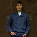 A20310 Blue Men's Aran Cable Button Collar Sweater Gaelsong
