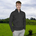 A20311 Men's Aran Fisherman Irish Zip Sweater Black Marl Gaelsong