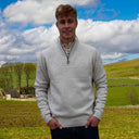 A20311 Men's Aran Fisherman Irish Zip Sweater White Gaelsong