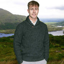 A20312 Men's Buttoned Shawl Neck Aran Fisherman Sweater in ATLANTIC MARL Colour Gaelsong
