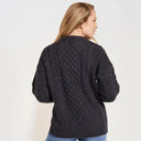 A20315 CHARCOAL Colour Merino Aran Designed Women's Irish Cardigan Back Gaelsong