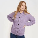 A20315 LAVENDER Colour Merino Aran Designed Women's Irish Cardigan Gaelsong