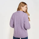 A20315 LAVENDER Colour Merino Aran Designed Women's Irish Cardigan Back Gaelsong