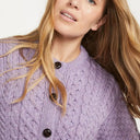 A20315 LAVENDER Colour Merino Aran Designed Women's Irish Cardigan Gaelsong