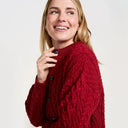 A20315 RICH RED Colour Merino Aran Designed Women's Irish Cardigan Closeup Knit View Gaelsong