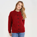 A20315 RICH RED Colour Merino Aran Designed Women's Irish Cardigan Gaelsong