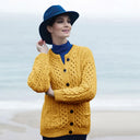 A20315 YELLOW Colour Merino Aran Designed Women's Irish Cardigan Gaelsong