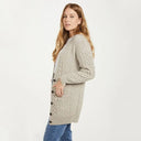 A20316 MISTY GREY Close Buttons View Colour Women's Boyfriend Fit Aran Merino Cardigan Side view Gaelsong