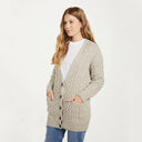 A20316 MISTY GREY Close Buttons View Colour Women's Boyfriend Fit Aran Merino Cardigan Gaelsong