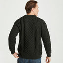 A20318 Color MOSS GREEN Mens Aran Honeycomb Fisherman Jumper Back View Gaelsong
