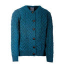 A20319 Color TEAL BLUE Cable Knit SuperSoft Merino Wool Lumber Jacket Front Side Gaelsong