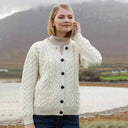 A20319 Color NATURAL WHITE Cable Knit SuperSoft Merino Wool Lumber Jacket Lifestyle Gaelsong
