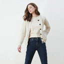 A20319 Color NATURAL WHITE Cable Knit SuperSoft Merino Wool Lumber Jacket Lifestyle Gaelsong

