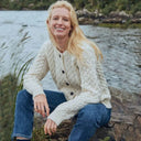 
A20319 Color NATURAL WHITE Cable Knit SuperSoft Merino Wool Lumber Jacket Lifestyle Gaelsong