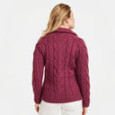 A20321 Color JAM RED SuperSoft Merino Chunky Cable Knit Cardigan Back Side Gaelsong
