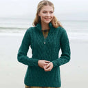 A20322 Color Green Premium Merino Long Aran Knit Cardigan Gaelsong