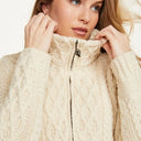 A20322 Color NATURAL WHITE Premium Merino Long Aran Knit Cardigan Detailed Gaelsong
