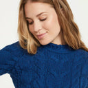 A20323 Color DEEP BLUE SuperSoft Merino Oversized Cable Knit Sweater Closeup View Gaelsong