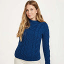 A20323 Color DEEP BLUE SuperSoft Merino Oversized Cable Knit Sweater Front View Gaelsong