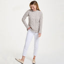 A20323 Color MISTY GREY SuperSoft Merino Oversized Cable Knit Sweater Front View Gaelsong