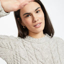 A20323 MISTY GREY Color SuperSoft Merino Oversized Cable Knit Sweater Sleeve Closeup View Gaelsong