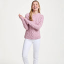 A20323-PINK SuperSoft Merino Cable Knit Aran Sweater Gaelsong