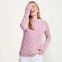 A20323-PINK SuperSoft Merino Cable Knit Aran Sweater Gaelsong
