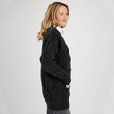 A20324 CHARCOAL Colour Chunky Cable Knit Boyfriend Cardigan Side View Gaelsong