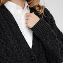 A20324 CHARCOAL Colour Chunky Cable Knit Boyfriend Cardigan Sleeve Closeup View Knit Gaelsong