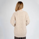 A20324 PARSNIP Colour Chunky Cable Knit Boyfriend Cardigan Back Side View Gaelsong
