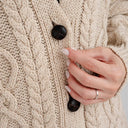 A20324 PARSNIP Colour Chunky Cable Knit Boyfriend Cardigan Closeup View Knit Gaelsong
