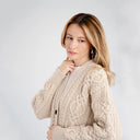 A20324 PARSNIP Colour Chunky Cable Knit Boyfriend Cardigan Side View Closeup View Knit Gaelsong