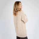 A20324 PARSNIP Colour Chunky Cable Knit Boyfriend Cardigan Side View Gaelsong