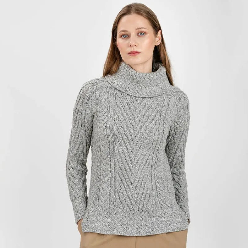 Women's Merino Turtleneck Aran Sweater | Merino Wool Blend Women's Merino Turtleneck Aran Sweater | Merino Wool Blend