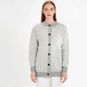 A20327 GREY Merino Wool Irish Herringbone Cardigan Front Gaelsong