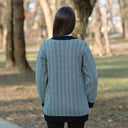 A20327 NAVY BLUE Merino Wool Irish Herringbone Cardigan Back Side Gaelsong
