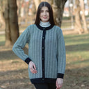 A20327 NAVY BLUE Merino Wool Irish Herringbone Cardigan Gaelsong
