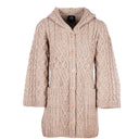 A20328 MISTY BEIGE Women's Hooded Merino Wool Long Cardigan Front View Gaelsong
