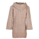 A20328 MISTY BEIGE Women's Hooded Merino Wool Long Cardigan Back Side View Gaelsong
