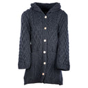 A20328 CHARCOAL Women's Hooded Merino Wool Long Cardigan Studio Gaelsong
